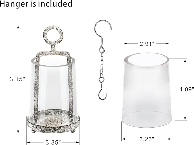 3.3" Wide Modern Farmhouse Metal Hurricane Candle Holder with Handmade Sturdy Glass Sleeve in Rustic Black for Tealight Candle & Plants, Glass Hurricane Lntern, Industrial, Minimalistic