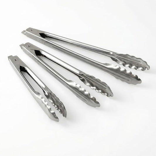 EDLUND 3-Pack Tong Set – Commercial Grade Stainless Steel Tongs (7", 9", 12"), Heavy Duty Grip, Locking Mechanism, Made in USA