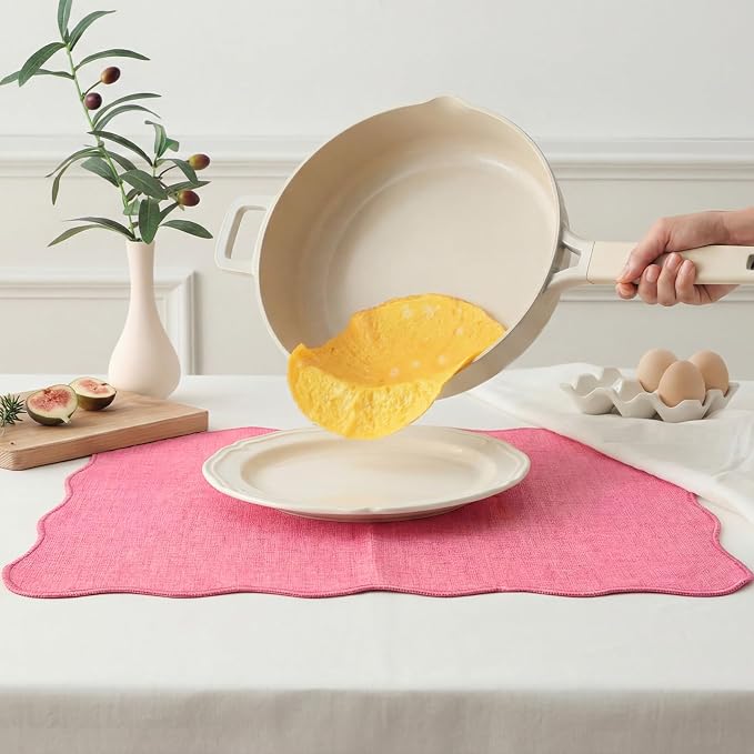 AHHFSMEI Faux Linen Placemats Set of 6 Heat Resistant Non-Slip Stain Proof Table Mats for Kitchen Dining Elegant Decor Place Mats (Pink)