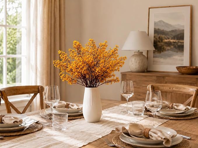 Mandy's Dark Yellow Artificial Baby’s Breath Flowers 6 Bundles Silk Gypsophila, 18.5 Inch European Style Modern Home Decor Centerpiece, Neutral Wedding Flower Arrangements