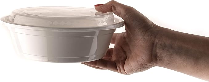 EcoQuality Meal Prep Containers [10 Pack] White Round Bowls with Lids, Food Storage Bento Box, Microwavable,Premium,Stir Fry | Lunch Boxes | BPA Free | Freezer/Dishwasher Safe | Disposable (16 oz)