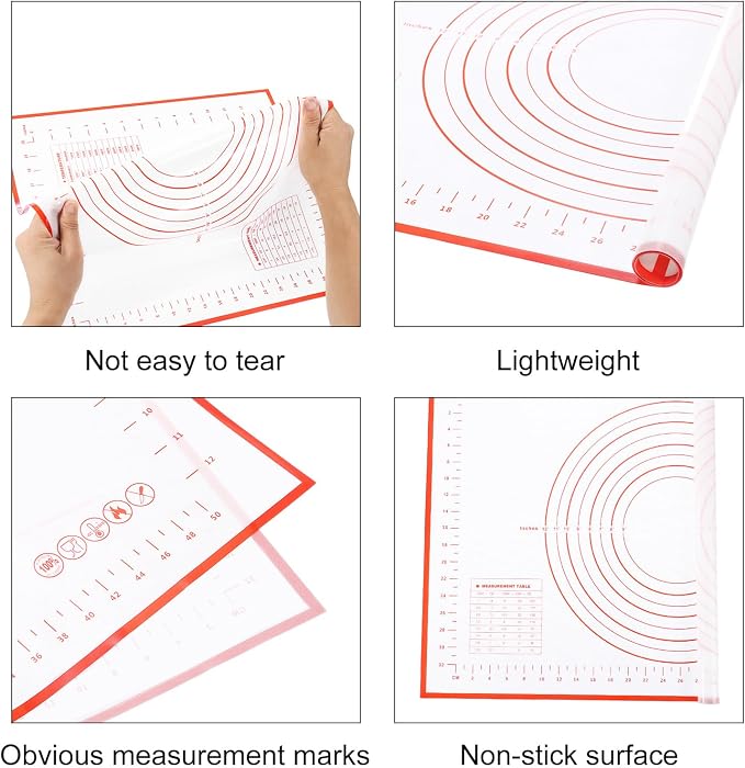 uxcell Silicone Baking Mat, 10 x 11 Inch Non Stick Pastry Mat Sheet, Counter Mat Reusable Oven Baking Mat for Pastry Rolling Dough with Measurements, Red