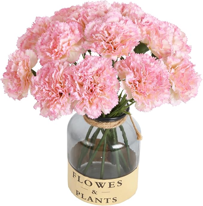 Artificial Carnation Flowers - 15pcs Pink Silk Flowers with Stems for Home Decor, Wedding, Bridal Bouquet, Anniversary, Birthday and Floral Arrangements