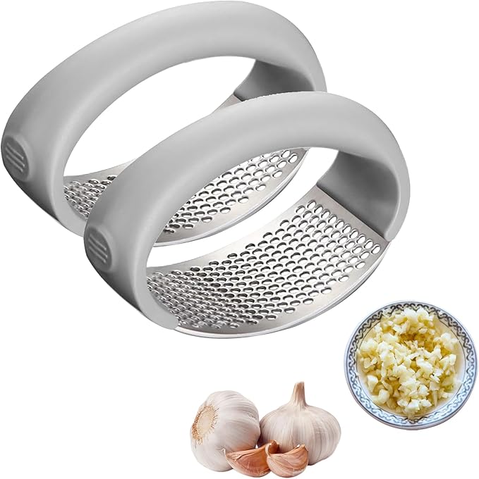 Garlic Press Rocker 2026 New,Portable Manual Stainless Steel Garlic Press Rocker Crusher Masher with Garlic Peeling Drum for Home Kitchen Utensils Garlic Crusher