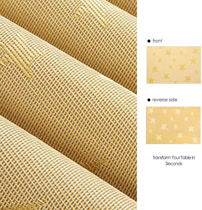 AHHFSMEI Placemats Set of 6 Washable Woven Vinyl Placemats for Dining Table Heat Resistant Non-Slip Stain Resistant Table Mats for Kitchen & Home Decor(Gold Star,6)