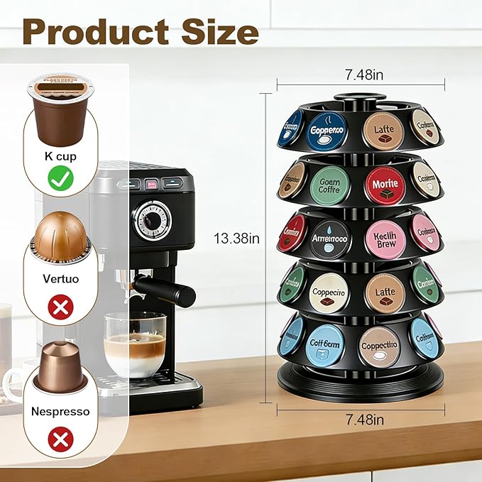 K Cup Holder, Coffee Pod Capsule Carousel for Keurig, 40 Capsule Spinning Organizer with 360° Turntable, Kitchen & Office Detachable Coffee Pod Organizer for Countertop
