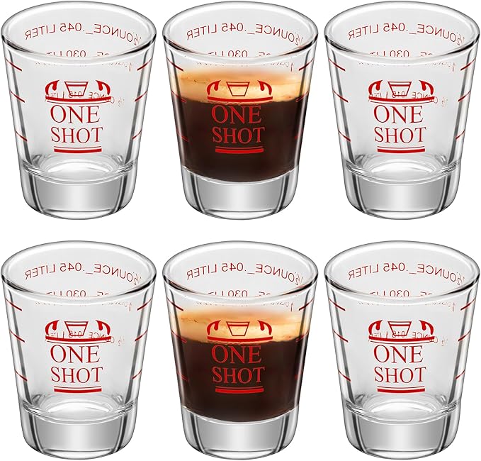 6Pcs 1.5 oz Shot Glasses Measuring cup Liquid Heavy Glass Wine Glass Espresso Cocktail Accessories, Reusable Measuring shot 45ml red clear (6)