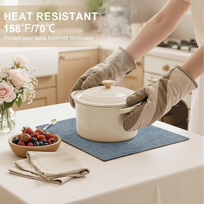 homing Faux Cotton Linen Placemats Set of 6, Cloth Washable Farmhouse Dining Table Mats for Indoors & Outdoors, Easy to Clean, Denim Blue, 13 x 19 Inch