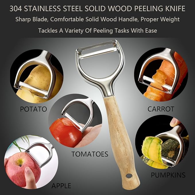Vegetable Peelers For Kitchen,Stainless Steel Potato Peelers,Swivel Fruit Peeler Featuring Sharp And Durable Blades,Can Be Quickly Peeled,Ergonomic Solid Wood Anti Slip Handle