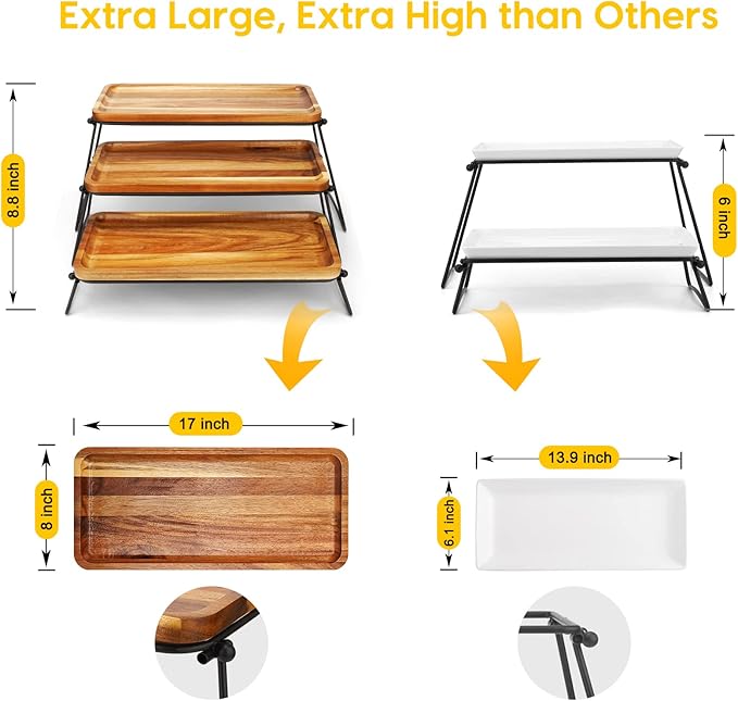 Manspdier Middle Size 3 Tier Cupcake Stand & Towers Serving Tray for Party, Acacia Wooden Dessert Table Display Set, Decorative Tiered Decor Small Chees Charcuterie Boards Rustic Wood Platters Trays