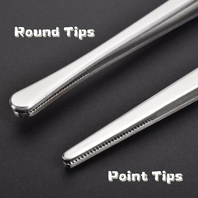 Tweezer Tongs, 12-Inches Stainless Steel Food Cooking Tongs for Kitchen Cooking BBQ Grilling Meat,Set of 2 (Cooking Tweezer 12inch 2p)