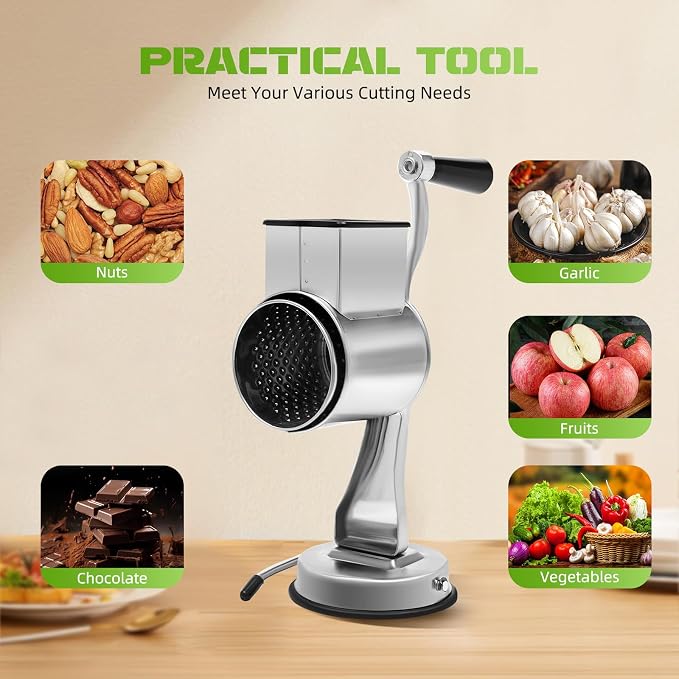 Slicer Shredder Grinder, Multifunctional Rotary Drum Cutter Cutter Slicer Hand Chopper5 Blades Stainless Steel Hand Drum Slicer Crank Vegetable Chopper for Home