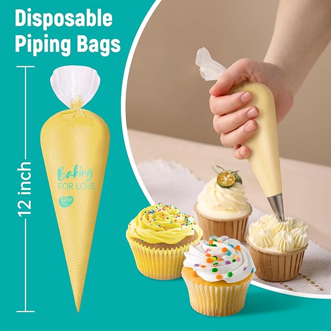 12 Inch Thick Disposable Piping Bags, 100PCS Anti Burst Pastry Bags for Cake Decorating Cream Frosting and Baking Supplies, Tipless Piping
