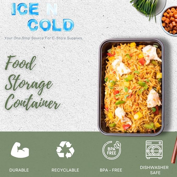 ICE N COLD Reusable To-Go Food Meal Prep Storage Containers with Leak Proof Snap Lids 24oz | 710ml | 25-Pack