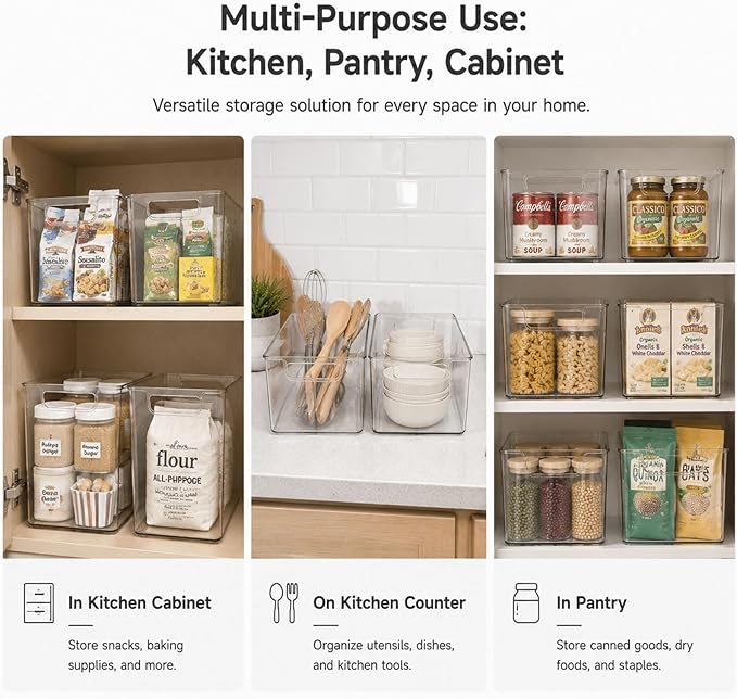 Clear Freezer Storage Bins,Stackable Freezer Organizer Bins with Handles,Clear Plastic Kitchen Organizer for Frozen Food, Meat & Veggies (6pcs, S)