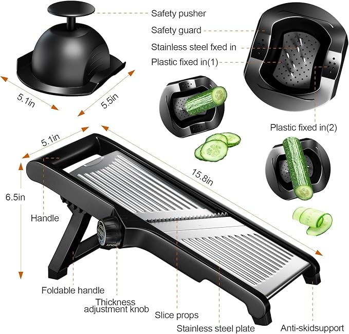 Adjustable Mandoline Slicer Mandoline Slicer for Kitchen with Cut-Resistant Gloves,Potato Slicer, Vegetable Slicer, Mandoline French Fry Cutter Stainless Steel Vegetable Chopper