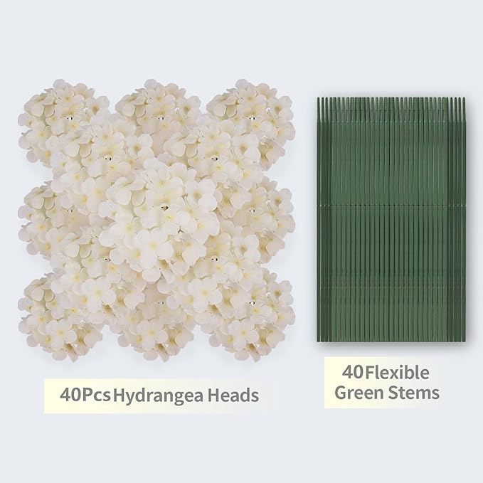 Artificial Hydrangea Flowers Bulk 40PCS with Stems Full Fluffy Silk Hydrangea Heads for DIY Floral Arrangements Home Decor Table Centerpieces Small Wedding Bouquets Party Decorations