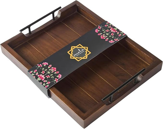 Mela Artisans 16 x 12 x 1.75 in Acacia Wood Serving Tray – Urban Walnut Rectangular Wooden Tray for Breakfast, Charcuterie, Coffee Table Decor & Home Display