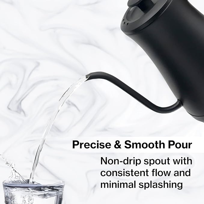 PantryPro Gooseneck Electric Kettle with Temperature Control, 34oz/1.0L Rapid Boil, Stainless Steel Interior, Auto Shut-Off, 1500W, Boil-Dry Protection, LED Indicator - Black