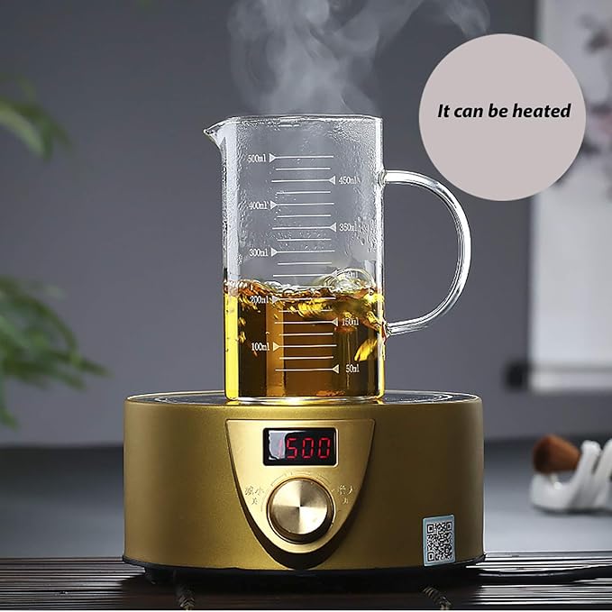 500ml Glass Measuring Cup with Lid Heat Resistant Handle Measured Mixing Glass Mug Clear Scale V-Shaped Spout for Milk Coffee Liquid Beaker Drinking Glasses Measure Jugs, Microwave Oven Freezer Safe