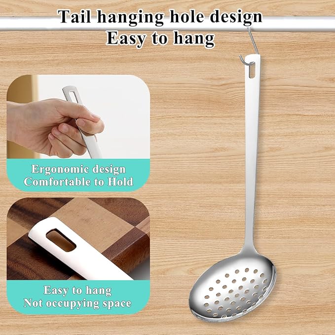 Berglander Kitchen Skimmer Slotted Spoon - Stainless Steel Spider Strainer for Straining Pasta/Cooking/Frying, Durable Rust-Resistant Kitchen Utensils Skimmer Ladle