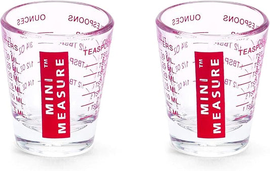 Kolder Mini Measure Multi-Purpose Shot Glass, Heavyweight Glass, Red, Set of 2, For Liquid And Dry Ingredients And Precise Recipe Prep