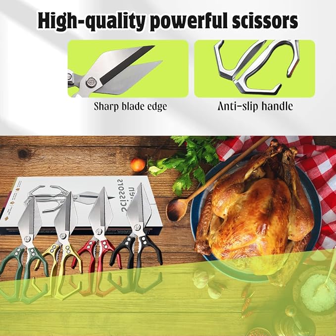 Multifunctional Heavy-Duty Kitchen Shears, Heavy Duty Kitchen Scissors with Ergonomic Handle,High-Carbon Steel Japanese Scissors for Chicken,Meat,Seafood,Bone Cutting (1*Black)