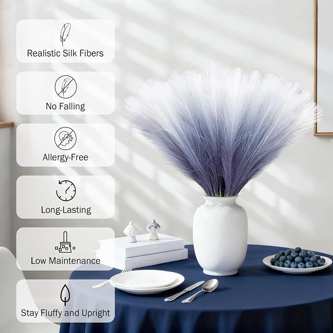 TORONTOKYO Navy Blue Pampas Grass Decor, 50Pcs 21.6 inch Artificial Faux Pompas Grass Small Fluffy Arrangement for Wedding Boho Home Decor Vase Filler