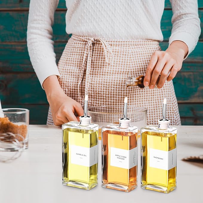 Reallnaive 10 Sets Olive Oil Dispenser Bottles for Kitchen with Nozzles Funnel Labels Cooking Oil Dispenser 500ml Set for Kitchen Vinegar Coffee Syrup (Silver)