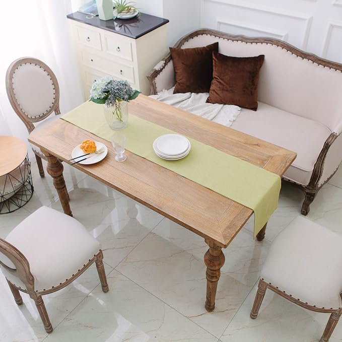 Soft Caddice Faux Linen 2 Piece Fabric in 1 Table Runner, eco-Friendly Fabric Handcrafted Runner, Green 12 x 48 Inch