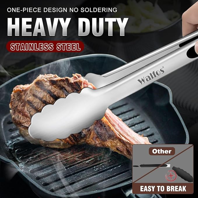 Food Grade Stainless Steel Kitchen Tongs for Cooking,BBQ - 7 ，9 and 12 Inch,Set of 3 Heavy Duty Locking Metal Food Tongs Non-Slip Grip