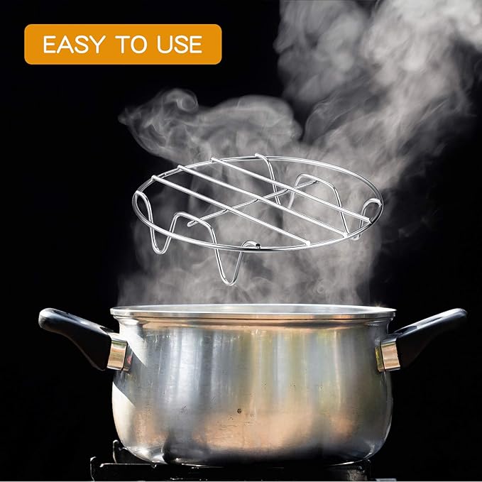 2 Pieces Small Roasting Rack Set, 9.8 x 6.7 Inch Oval Cooling Rack, 6 Inch Round Baking Rack Multifunctional 304 Stainless Steel Steamer Rack for Steaming Oven Air Fryer Pressure Cooker Dishwasher