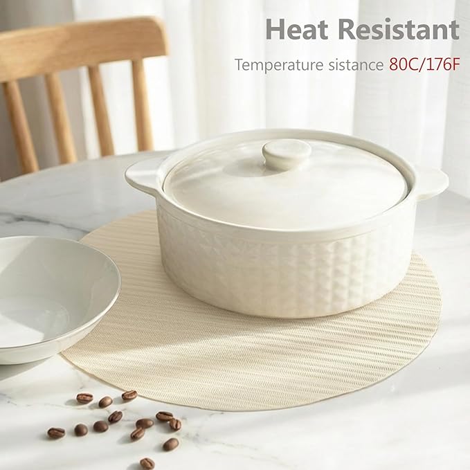 AHHFSMEI Round Placemats Set of 6 Woven Vinyl Non-Slip Heat Resistant Stain Resistant Easy Clean Place mats for Dining Table(Beige)