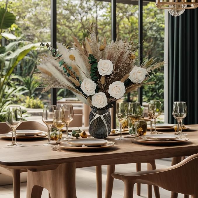 Dried Flower Bouquet for Decorations, Table Centerpiece Decorations, 80Pcs, Natural Pampas Grass, Floral Arrangements for Dining Room, Kitchen, Living Room, Coffee Table, Office Table