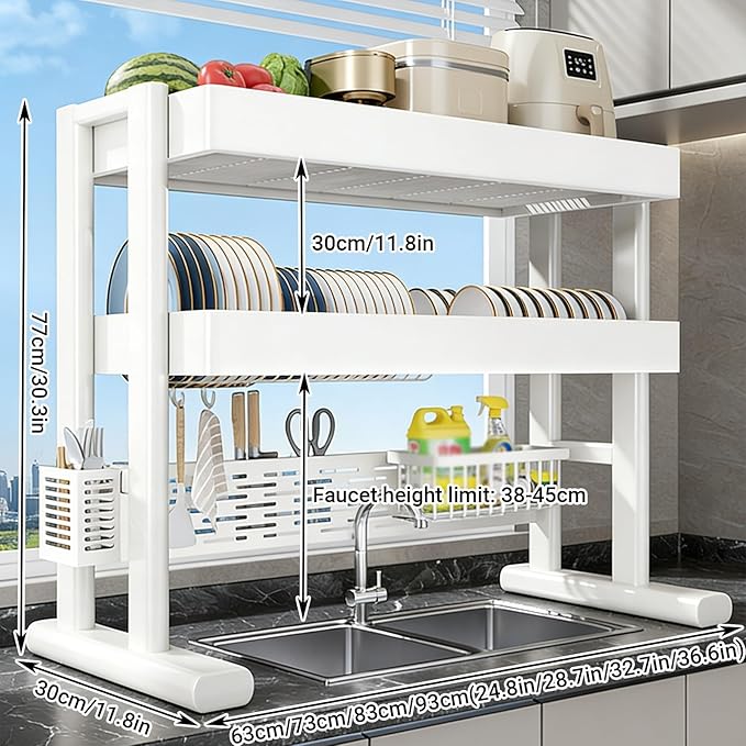 Over The Sink Dish Drying Rack, 304 Stainless Steel 2 Tier Racks, Drainer Drying Rack Kitchen Counter,strainers for Kitchen, Glasses(86cm/33.8in)