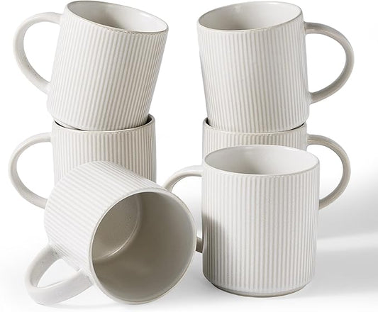 famiware Coffee Mug Set for 6, Star 16 oz Catering Mugs Cup Set with Handle for Coffee, Tea, Cocoa, Milk - Ceramic Stoneware Drinkware Set, Matte White