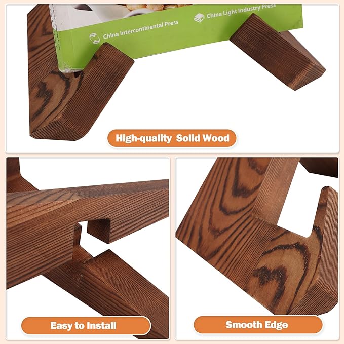 Wooden Cookbook Display Stand Holder - Adjustable, Foldable, Rustic Wood Design, Perfect for Kitchen Countertops, Tablets, Recipe Books, and Photos, Great Gift for Home Chefs and Cook Lovers