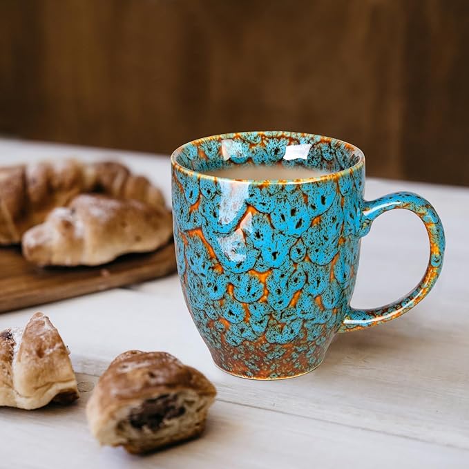 Durable 16 oz Ceramic Blue Coffee Mug, Large Coffee Cup with Ergonomic Handle, Ideal Tea Mug for Home, Office, Gift, Dishwasher & Microwave Safe (coffee, Tea, Hot Cocoa, Latte Cup)