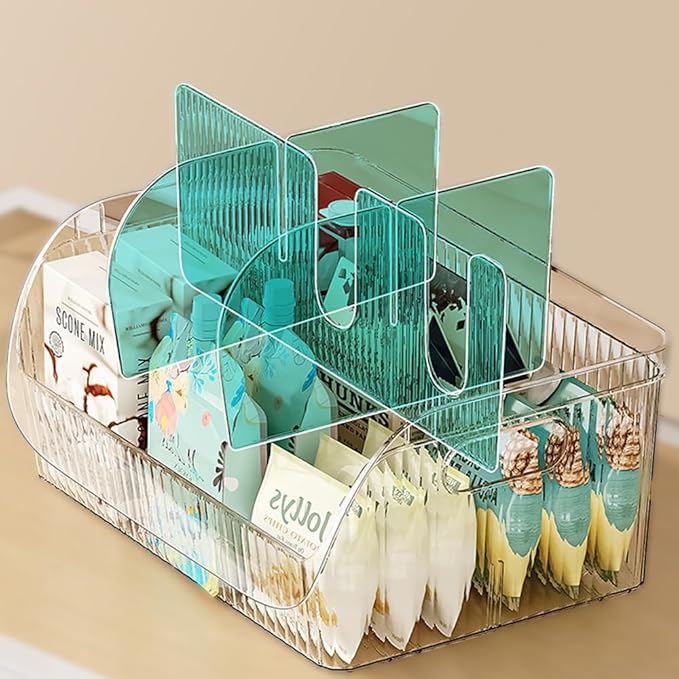 Large Snack Organizer for Countertop, 13.7"×9.3"×6" Clear Plastic Snack Storage Bin for Kitchen Pantry, 6 Compartment Snack Bar with Dividers for Cabinet, Chip Packet Holder for Office