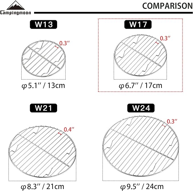 CAMPINGMOON Round Roasting Baking Steaming Cooling Rack Cooking Grid Grill Stainless Steel Fits for Dutch Oven (Diameter φ6.7inch, W17)