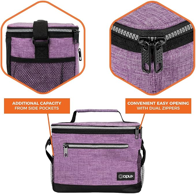 opux Insulated Lunch Box Men Women, Lunch Bag for Work School, Leakproof Soft Cooler Tote Adult, Large Lunch Pail Kids Boys Girls, Picnic Beach Food Bag with Shoulder Strap, Purple