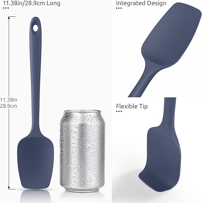 600ºF Heat Resistant Silicone Spoons: U-Taste Flexible Baking Spoon Spatula & Cooking Scoop Spoonula, Seamless Kitchen Utensils for Serving, Scraping, Scooping in Non-Stick Cookware (Midnight Blue)