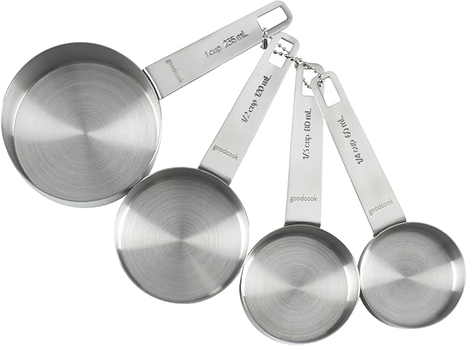 GoodCook Gourmet Measuring Cup Set, Stainless Steel 4-pc., 1/4, 1/3, 1/2, 1 Cup etched measurements