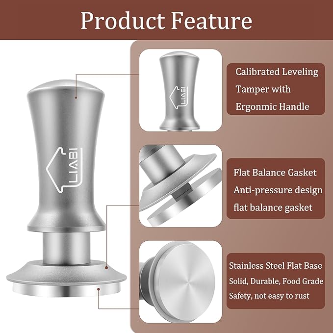 Coffee Tamper 51mm, Espresso Tamper with 2 Spring Loaded Tamper, Barista Coffee Tamper Tools with Aluminum Tamper Stand Holder, 100% Stainless Steel Flat Base Tamper for Espresso Machine(Silver)