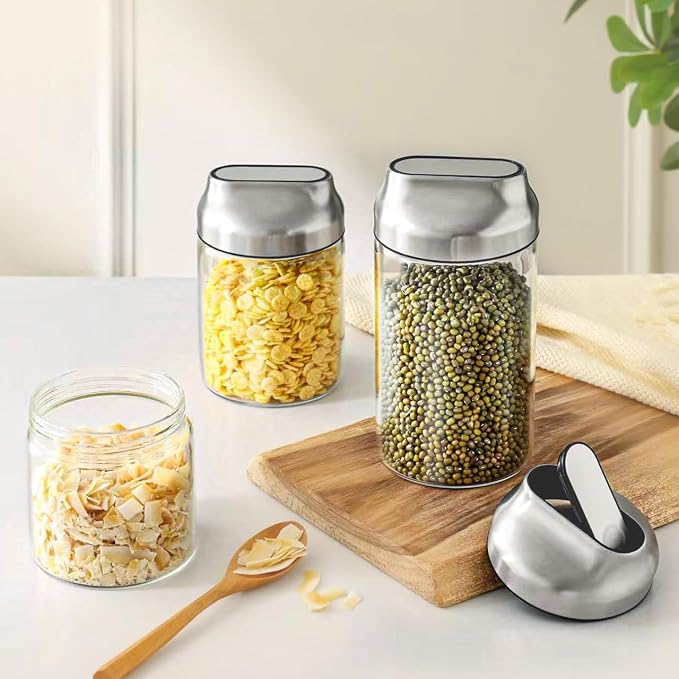 Aelga 34oz Glass Food Jars Canisters with Lid, Wide Mouth Storage Jars with Airtight Lids, Clear Food Storage Containers for Flour, Cereal, Coffee, Nuts & More (Pack of 2)