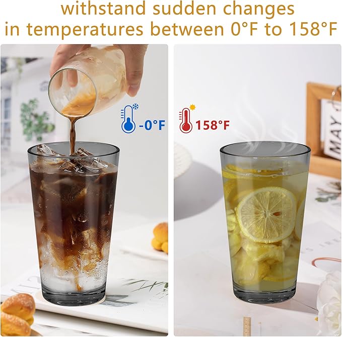 15oz Glass Iced Coffee Cup Set of 2 with Lid and Straw, Thick Leak Proof Drinking Glasses Tumbler for Gift, Cold Drink, Smoothie, Boba Tea (Gray & Clear)