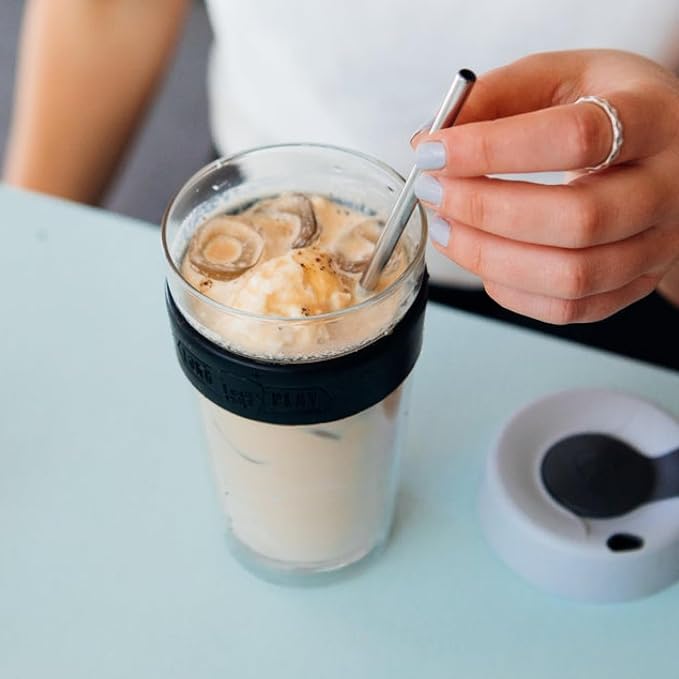 KeepCup Longplay - Reusable Coffee Cup, Double Wall Glass with Removable sleeve and splashproof sipper lid - 12oz/340ml - Milk
