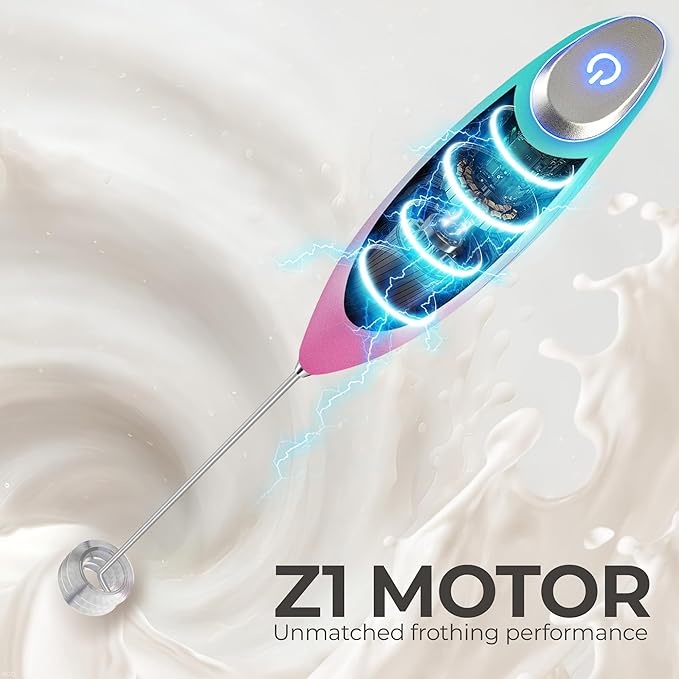 Zulay Kitchen Powerful Milk Frother Wand With Duracell Batteries - Ultra Fast Handheld Drink Mixer - Electric Whisk Foam Maker for Coffee, Lattes, Cappuccino & Matcha - Triple Whisk - Pink Rose