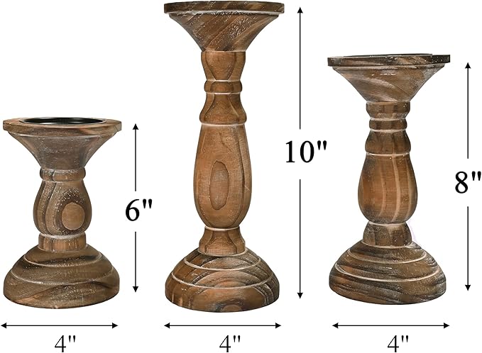 Yorkmills Pillar Candle Holder Set of 3, Farmhouse Decor Living Room Tall Candle Holders for Pillar Candles, Wood Candle Holders for Table Centerpieces Brown Home Decor Kitchen Dining Room Table Decor