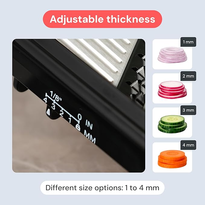 Fullstar 2-in-1 Handheld Mandoline Slicer for Kitchen - 4 Thickness Settings Vegetable Food Onion Slicer, Sharp Julienne Blade, Stainless Steel Guard, Easy to Use, Veggie Slicer & Fruit Cutter (Black)